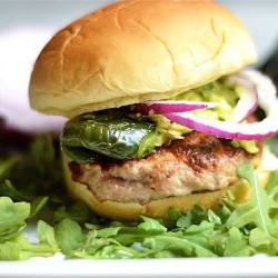 Grilled Sausage Burgers with Poblano Peppers