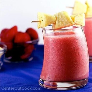 strawberry pineapple smoothie in a glass