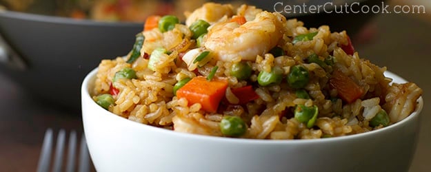 bowl of fried rice with shrimp