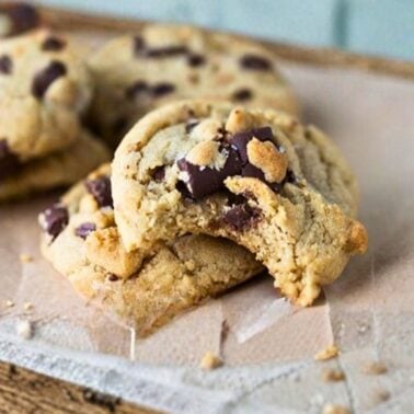 salted brown butter chocolate chunk cookies with crisp edges, chewy centers and flaky sea salt on top