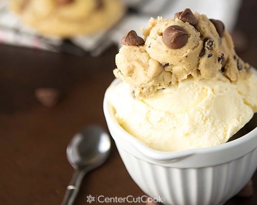 Edible chocolate chip cookie dough with ice cream