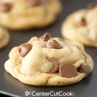 perfect chocolate chip cookies on a baking sheet