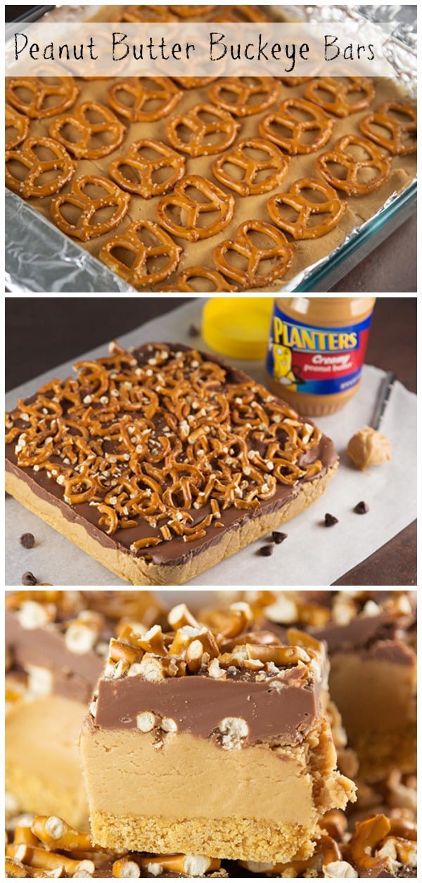 Peanut butter buckeye bars collage