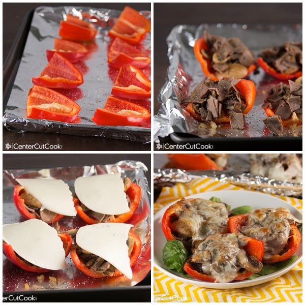Philly cheesesteak stuffed peppers collage