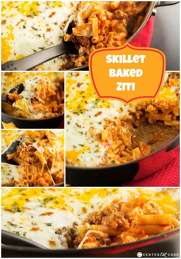 Skillet baked ziti collage