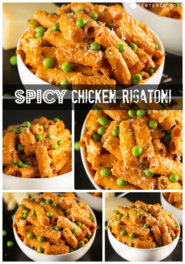 Spicy chicken rigatoni collage
