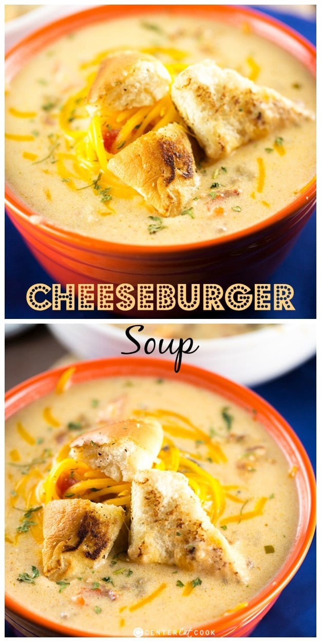 Cheeseburger soup collage