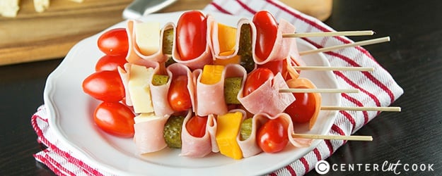 Cheddar and ham skewers