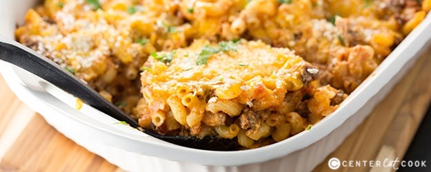 Macaroni and beef with cheese casserole