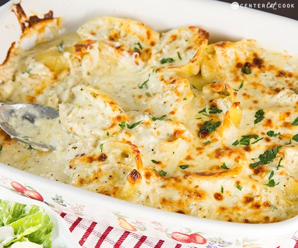 Cheesy chicken alfredo stuffed shells 5