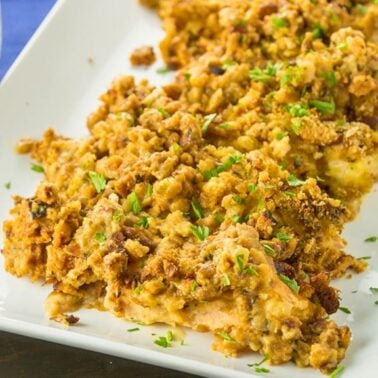 crockpot chicken and stuffing with cheese