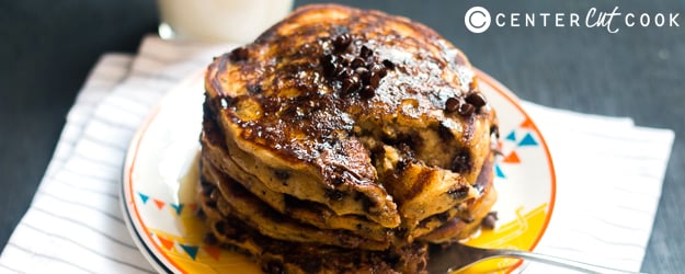 whole wheat pumpkin chocolate pancakes 1