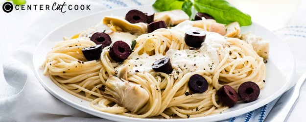 angel hair pasta with olive artichoke mozzarella 1