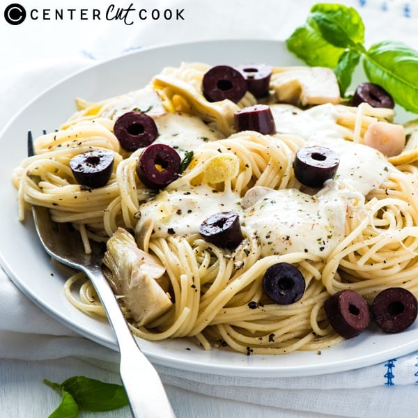 angel hair pasta with olive artichoke mozzarella 3