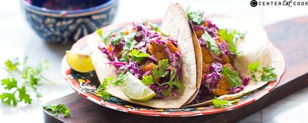 Fish Tacos with Minty Yogurt Red Cabbage Slaw