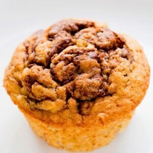 soft banana muffins topped with swirled Nutella