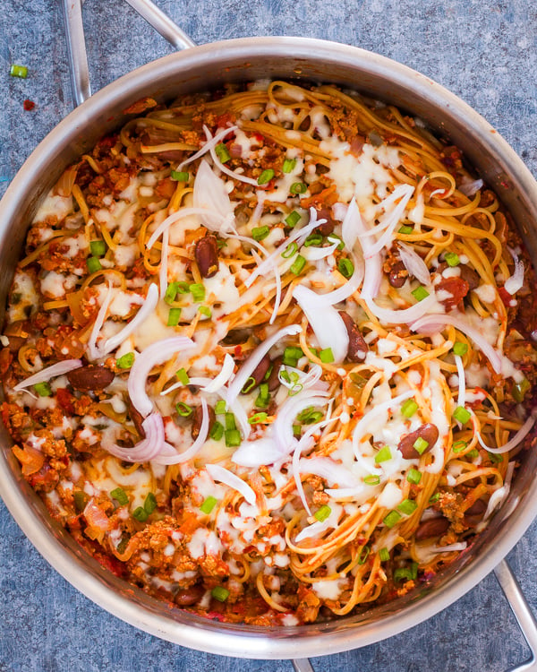 one pot chili pasta skillet 2