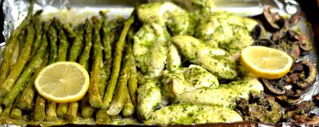 one pan baked pesto chicken veggies 1