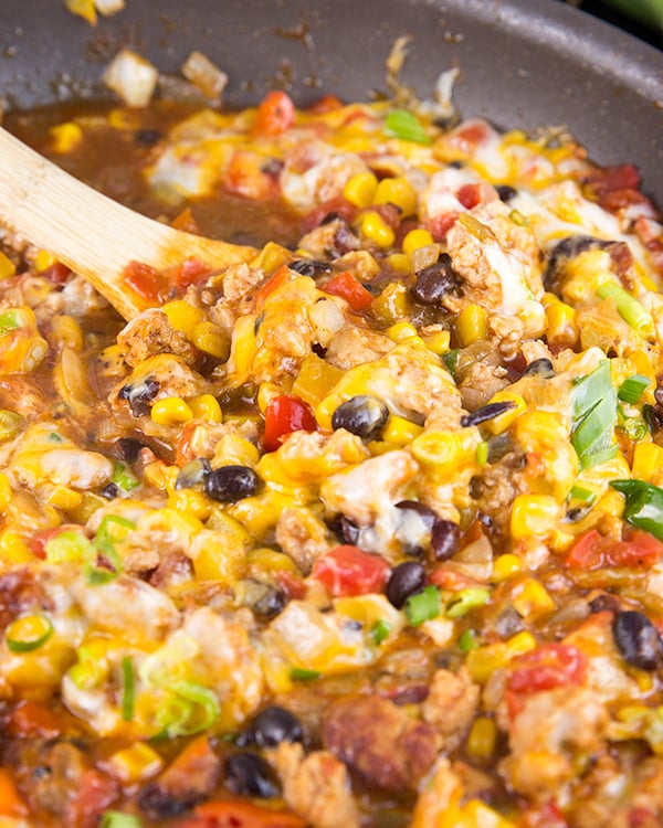 one pot cheesy turkey taco skillet 4