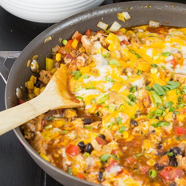 one pot cheesy turkey taco skillet 7