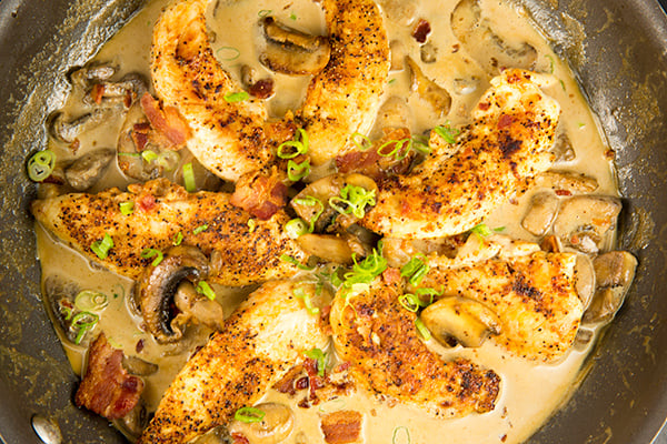 one skillet chicken bacon mushrooms in parmesan cream sauce 3