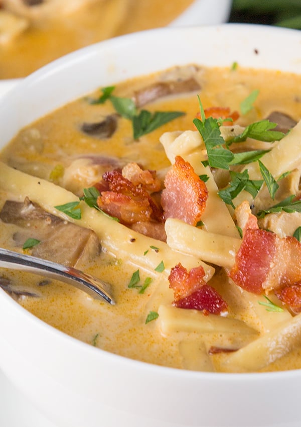 creamy chicken bacon noodle soup 4