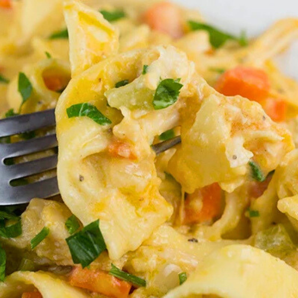 close-up of easy cheesy turkey noodle casserole