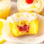 fluffy lemon cupcakes are filled with a sweet homemade raspberry filling and topped with a bright, creamy lemon buttercream for the perfect balance of tart and sweet in every bite.