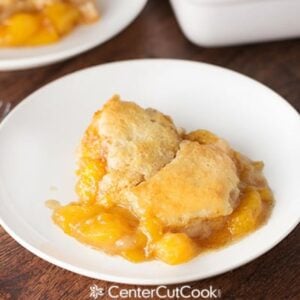 fresh peach cobbler on a plate