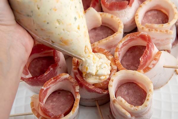 air fryer bacon wrapped kielbasa bites 8