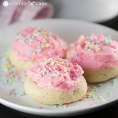 3 Lofthouse Soft Sugar Cookies copycat on a plate