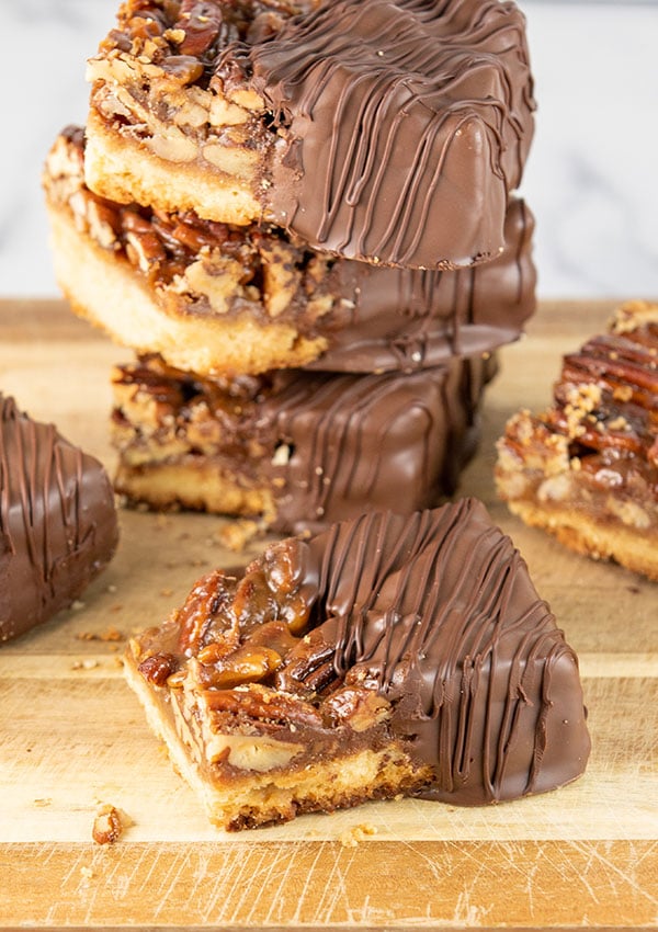 pecan pie bars dipped in chocolate 4