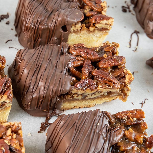 pecan pie bars dipped in chocolate 6