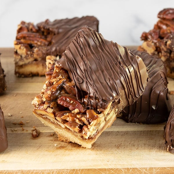 pecan pie bars dipped in chocolate 8