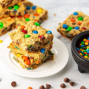 plate of monster cookie bars