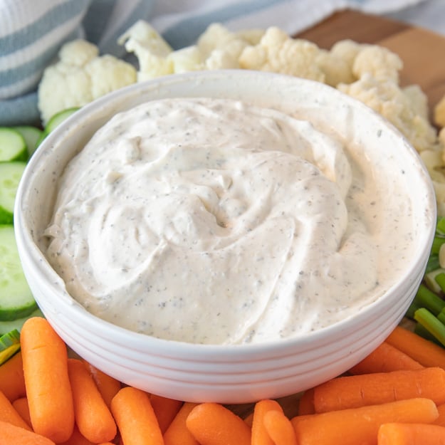 easy ranch dip with sour cream, mayo and seasonings