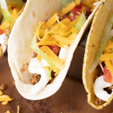 taco shells heated in air fryer with toppings