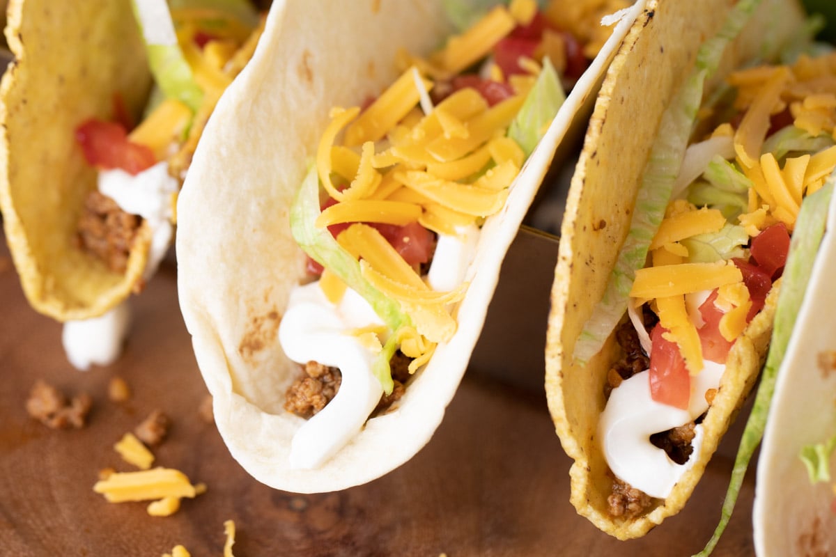 taco shells heated in air fryer with toppings