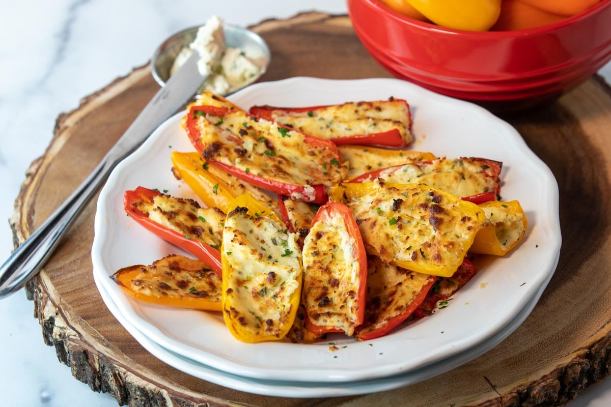 plate of air fryer stuffed mini peppers