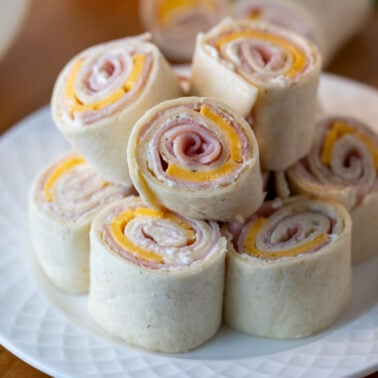 ham and cheese pinwheels on a plate
