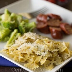 Parmesan and Garlic Farfalle on a plate