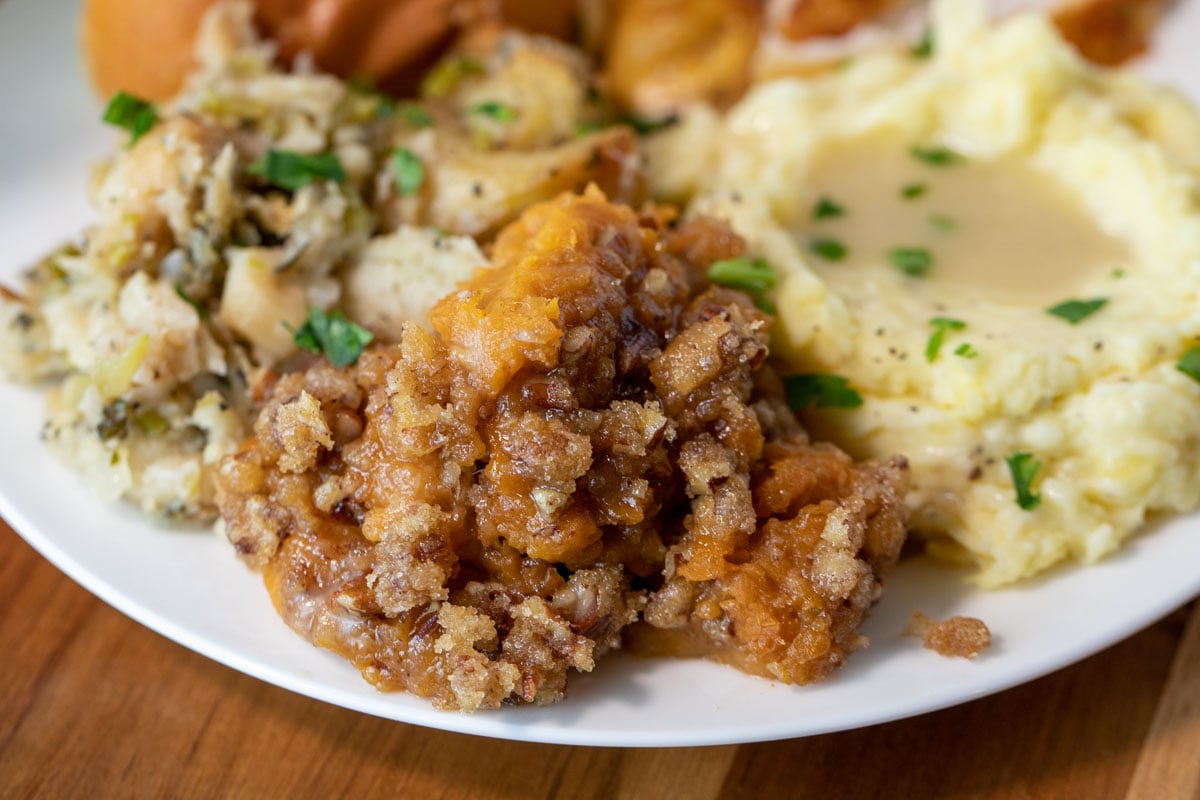 plate with sweet potato casserole