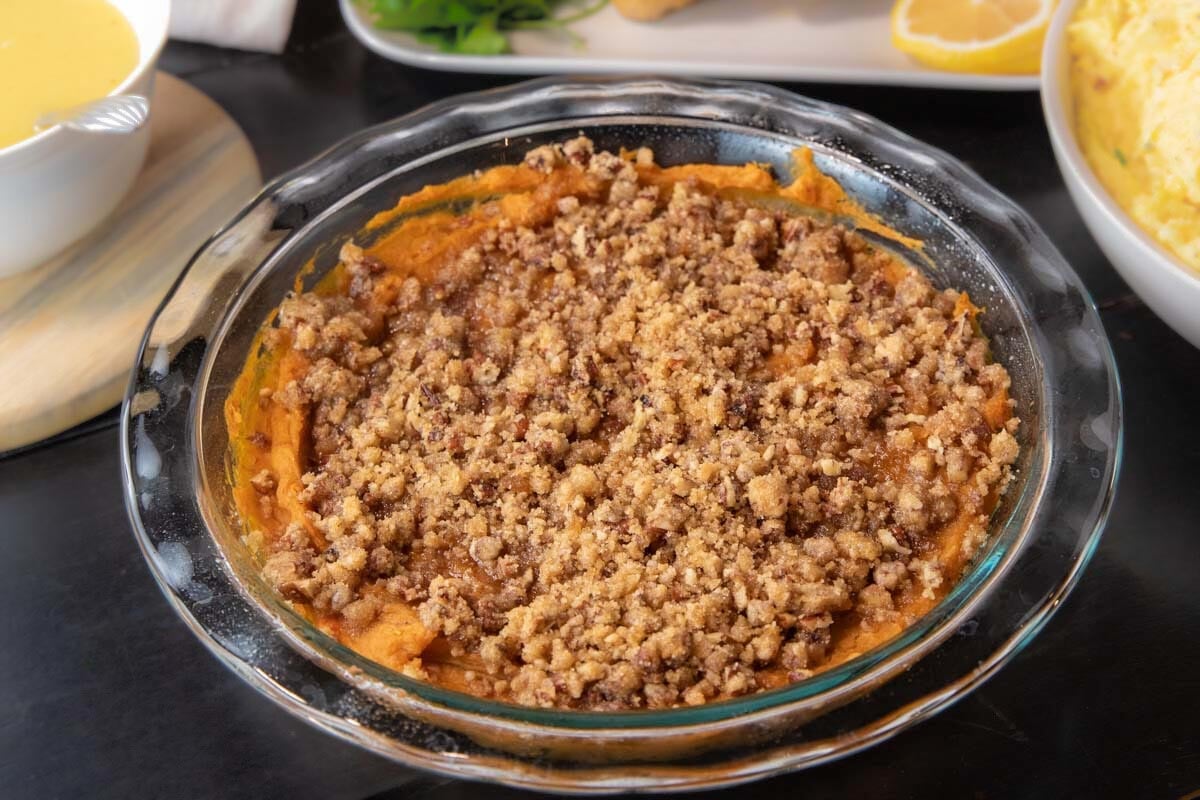 bowl of sweet potato casserole