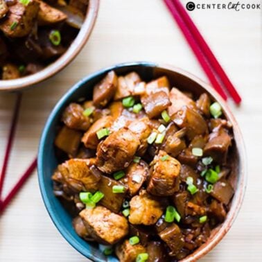 bowl of Spicy Chicken and Eggplant Stir Fry