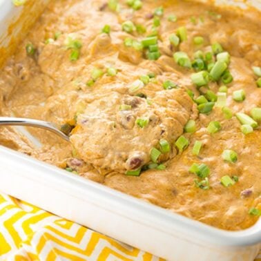 baking dish of Cheesy Bean Dip