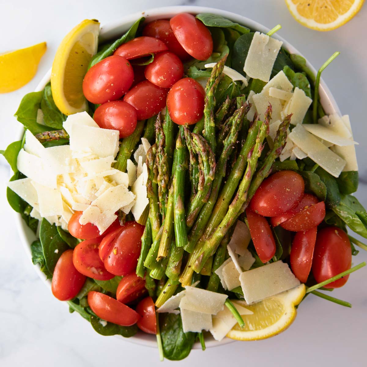 overhead of grilled asparagus