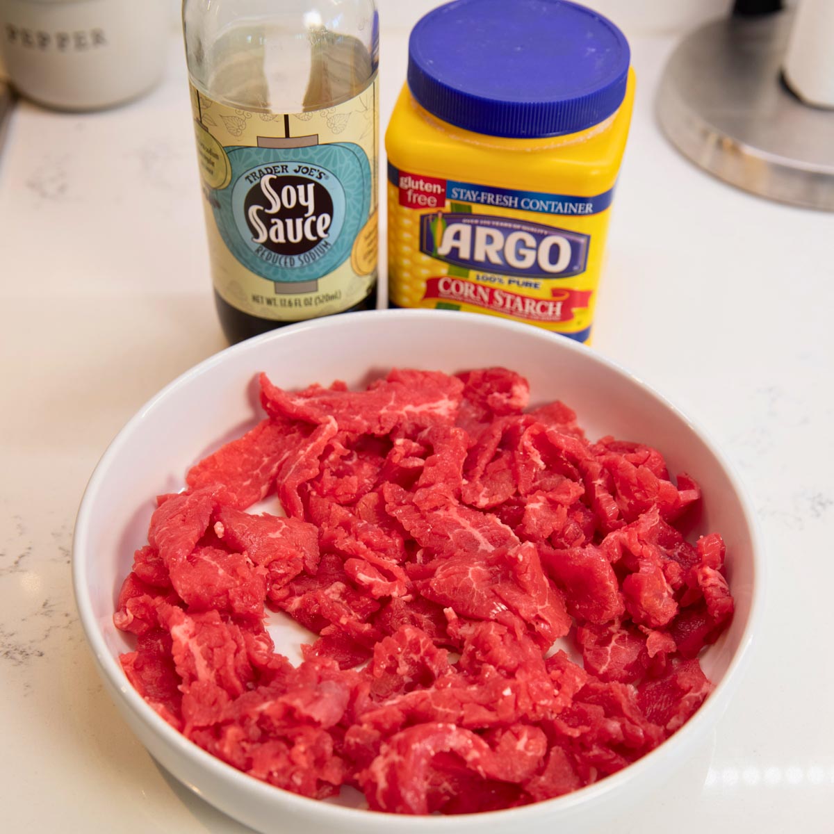 pepper steak and onion marinated in soy sauce and cornstarch