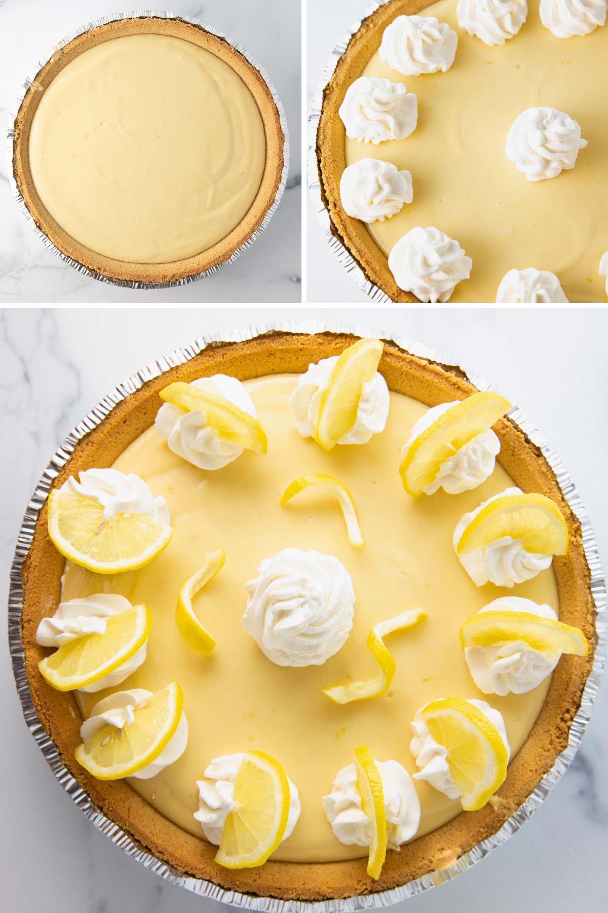 lemon pie topped with whipped cream