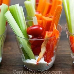 cup with veggies and ranch dip