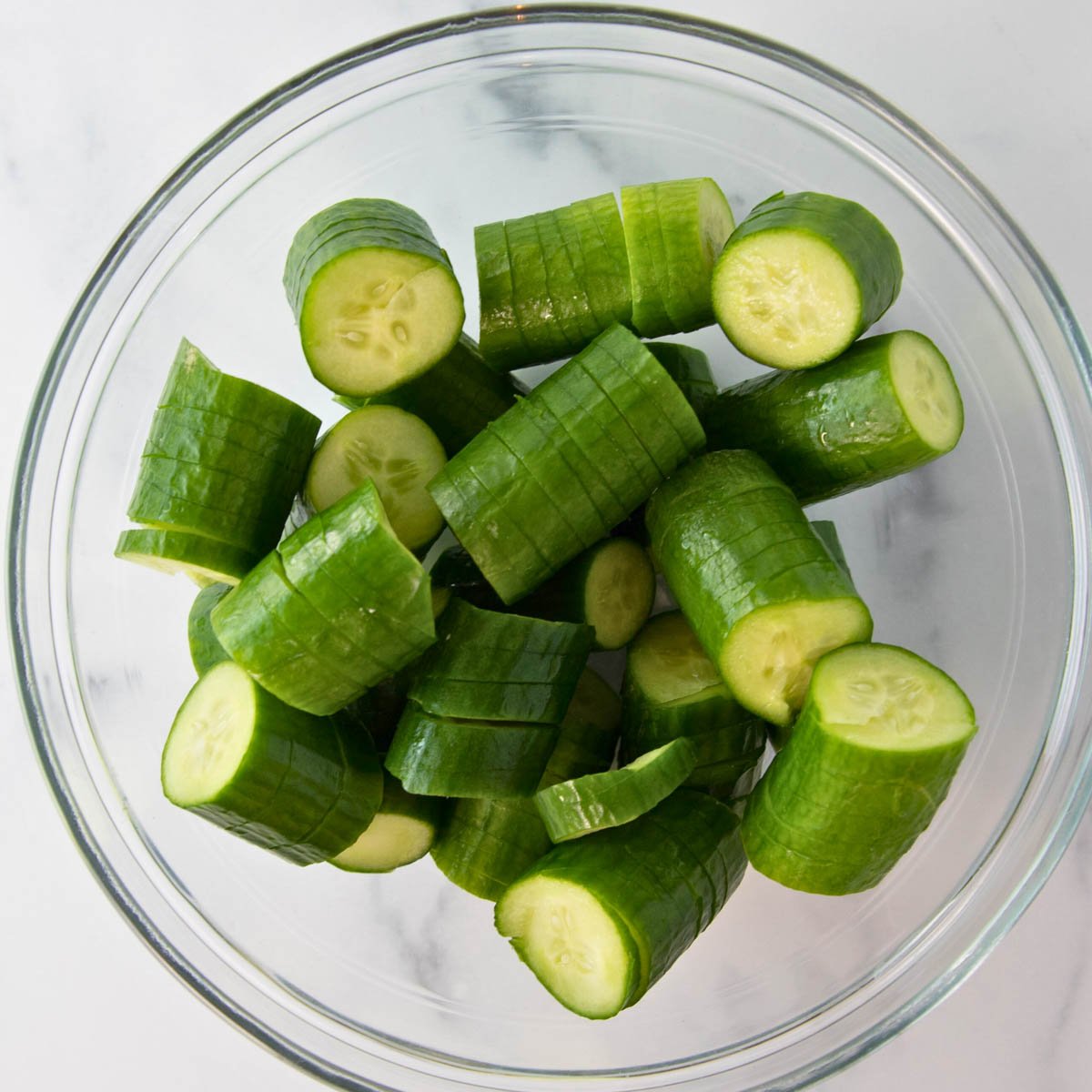 bowl of spiral cut mini cucumbers
